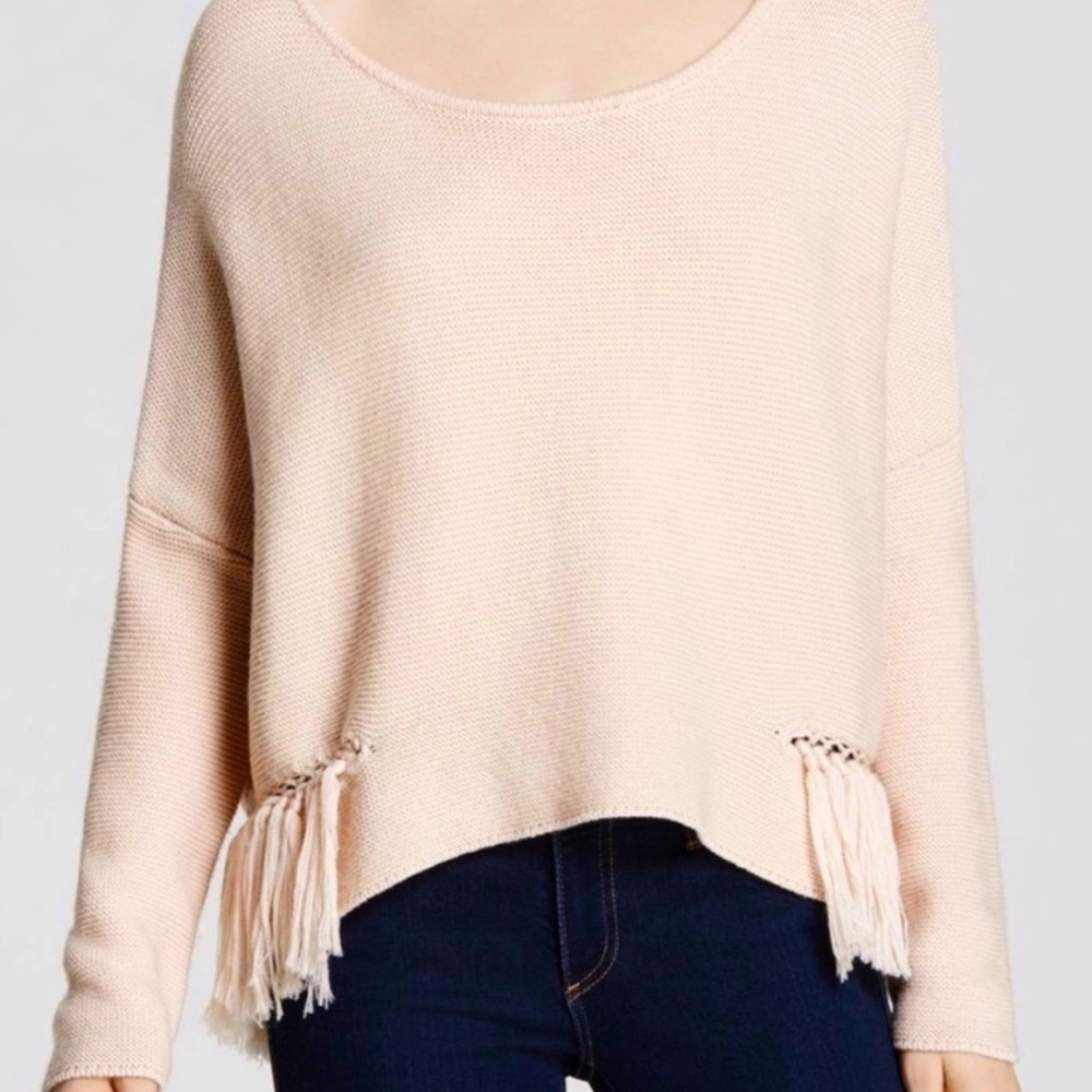 RAMY BROOK Kelly Sweater Blush Pink Pullover Fringe 100% Merino Wool - Picture 3 of 10